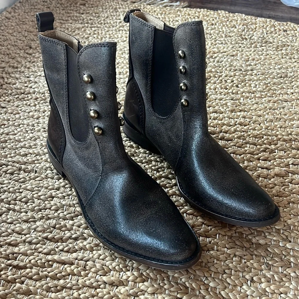 Lucchese Black Leather Ankle Booties with Stud Button Detail